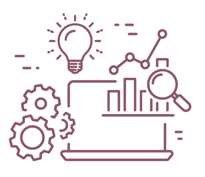 A laptop with a light bulb and gears, symbolizing analytics integration for efficient data processing